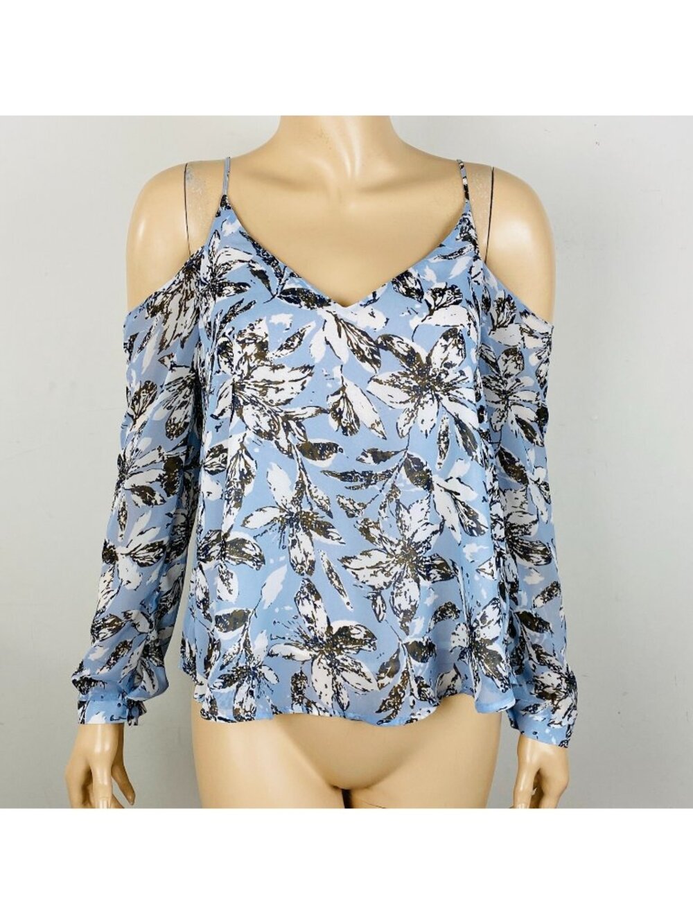 ASTR Blue Multicolor Floral Print Cold Shoulders Bohemian Women's S Top Blouse
